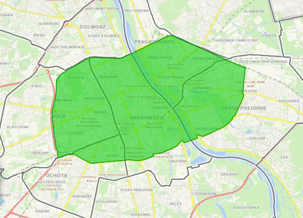 Strefa Czystego Transportu warszawa obszar